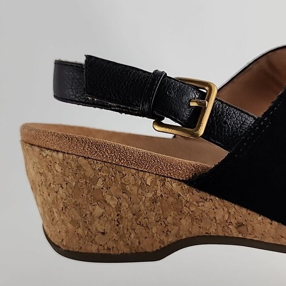Vionic Marian Black Suede Slingback Strap Sandals Wedge Cork Soles Size 9 - Picture 7 of 16